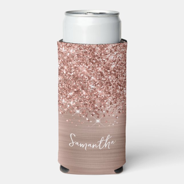 Rafraîchisseur Pour Canette Slim Nom de script Glam Rose Gold Pailleté (Seltzer Recto)