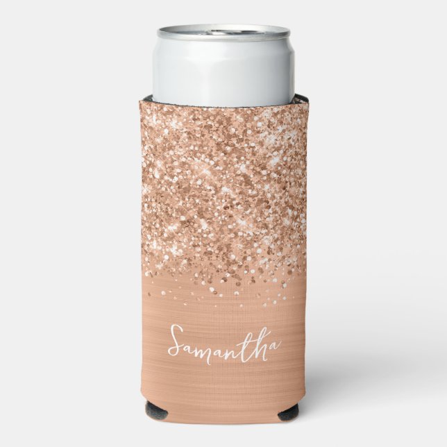Rafraîchisseur Pour Canette Slim Nom de script Glamour Pailleté Peach (Seltzer Recto)