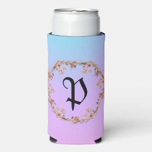 Rafraîchisseur Pour Canette Slim Nom monogramme de dégradé floral turquoise de luxe