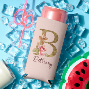 Rafraîchisseur Pour Canette Slim Nom personnalisé Blush rose doré lettre B