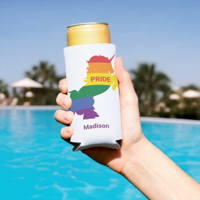 Rafraîchisseur Pour Canette Slim Nom personnalisé Gay Unicorn (Piscine in situ)