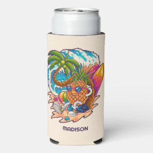 Rafraîchisseur Pour Canette Slim Nom personnalisé Surfing Pineapple