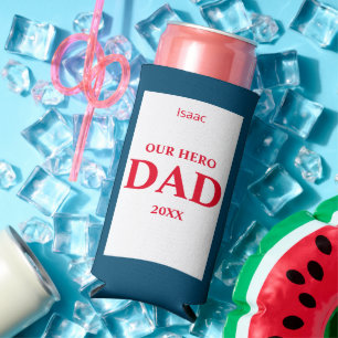 Rafraîchisseur Pour Canette Slim Notre Fête des pères Hero Papa - Rouge, Blanc & Bl