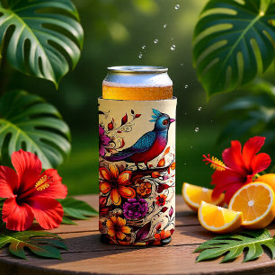 Rafraîchisseur Pour Canette Slim Oiseau Rouge Vibrant & Nature Botanique Fleur Sauv