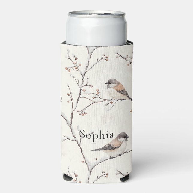 Rafraîchisseur Pour Canette Slim Oiseaux dans l'arbre de Noël (Seltzer Recto)