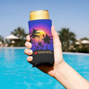 Rafraîchisseur Pour Canette Slim Palmier au coucher du soleil tropical