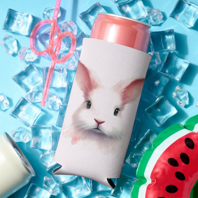 Rafraîchisseur Pour Canette Slim Pastel Pink Bunny Face Can Cooler (Été in situ)