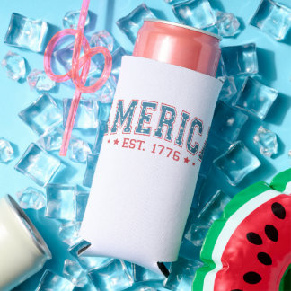 RAFRAÎCHISSEUR POUR CANETTE SLIM PATRIOTIQUE ROUGE BLANC BLEU AMERICA EST 1776
