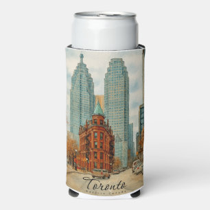 Rafraîchisseur Pour Canette Slim Paysage urbain de Toronto Canada Aquarelle vintage
