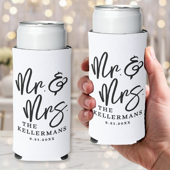 Rafraîchisseur Pour Canette Slim Personalized Mr. And Mrs. Wedding (Personalized Mr. And Mrs. Wedding Seltzer Can Cooler )