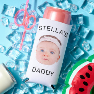 Rafraîchisseur Pour Canette Slim Personnalisé Baby Face Photo Papa Cadeau