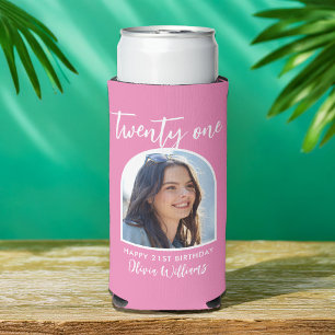 Rafraîchisseur Pour Canette Slim Photo moderne rose élégante 21e anniversaire