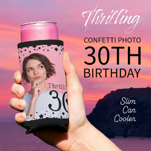 Rafraîchisseur Pour Canette Slim Photo personnalisée Noir rose Confetti 30e anniver