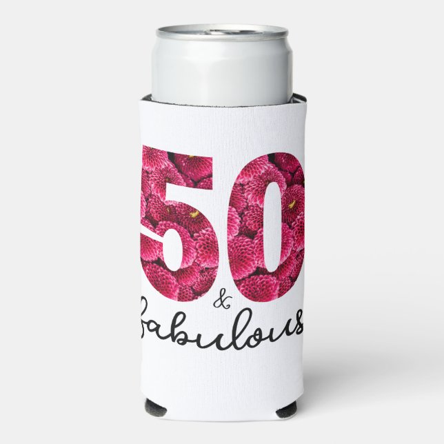 Rafraîchisseur Pour Canette Slim Pink Floral 50 et Fabulous 50th Birthday Party (Seltzer Recto)
