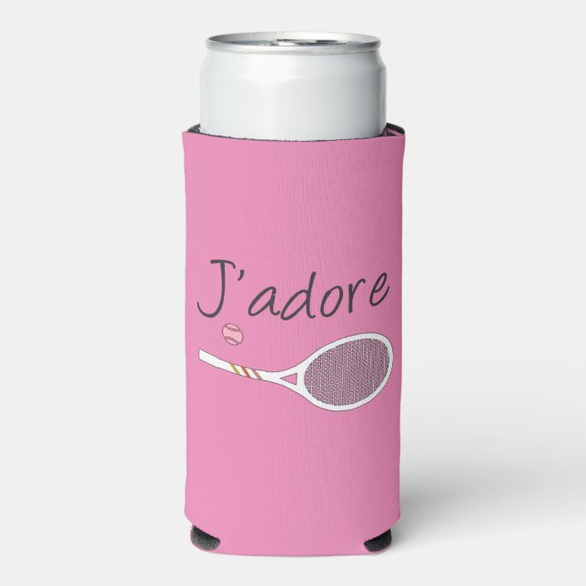 Rafraîchisseur Pour Canette Slim Pink Modern J'adore I Love Tennis (Seltzer Recto)