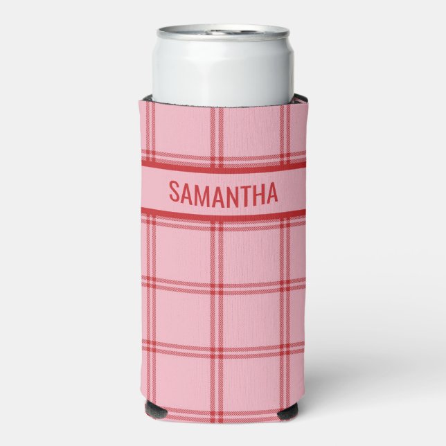 Rafraîchisseur Pour Canette Slim Pink + Red Trendy Plaid  (Seltzer Recto)
