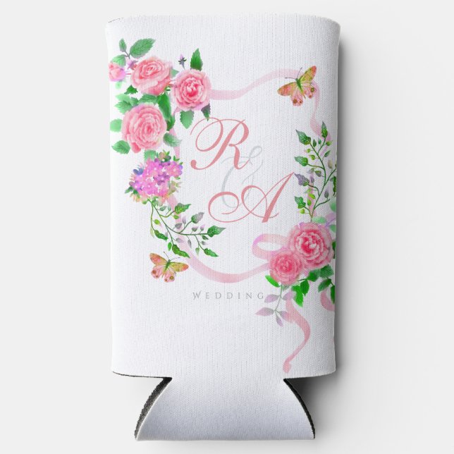 Rafraîchisseur Pour Canette Slim Pink Rose Ribbon Monogramme Can Cooler (Recto)