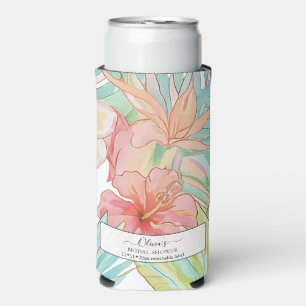 Rafraîchisseur Pour Canette Slim PixDezines Vintage Luxuriant H2 Hawaï Fleurs Feuil