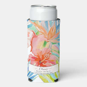 Rafraîchisseur Pour Canette Slim PixDezines Vintage Luxuriant H2 Hawaï Floral Feuil