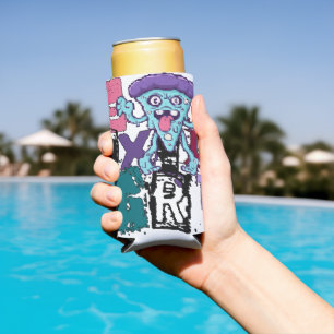 Rafraîchisseur Pour Canette Slim Pixel art et monstre bleu