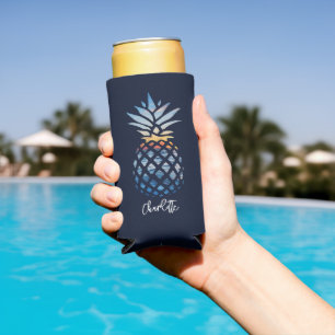 Rafraîchisseur Pour Canette Slim Plage de coucher de soleil tropical Ananas Personn