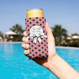 Rafraîchisseur Pour Canette Slim Poche rose et noir Pointe blanc Bow Personnalisé