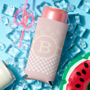 Rafraîchisseur Pour Canette Slim Point Polka monogramme et Rose unique