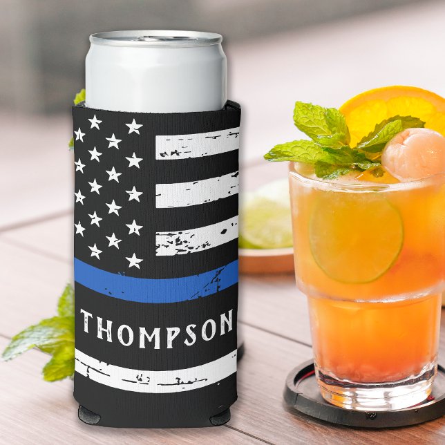 Rafraîchisseur Pour Canette Slim Policier Personnalisé Ligne Bleue Mince (Créateur téléchargé)