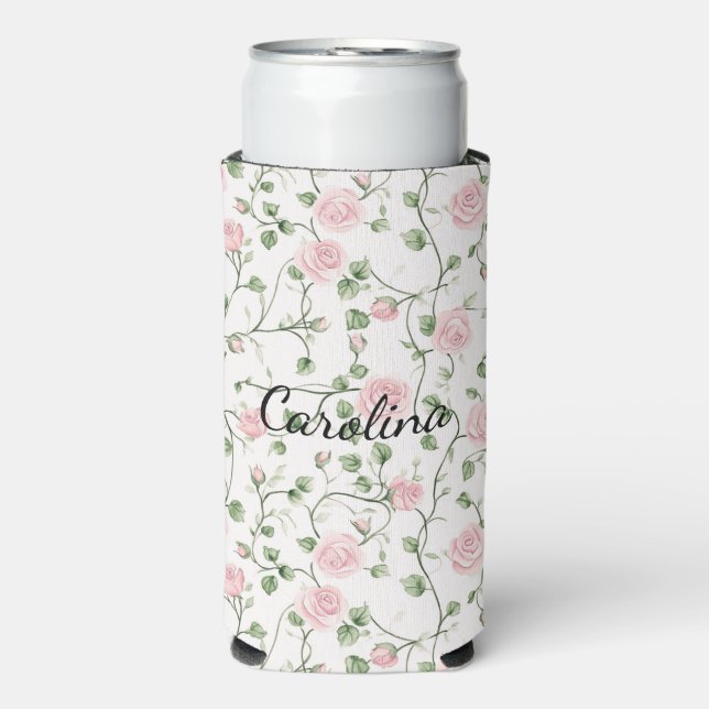 Rafraîchisseur Pour Canette Slim Pretty Pink Roses Floral   (Seltzer Recto)