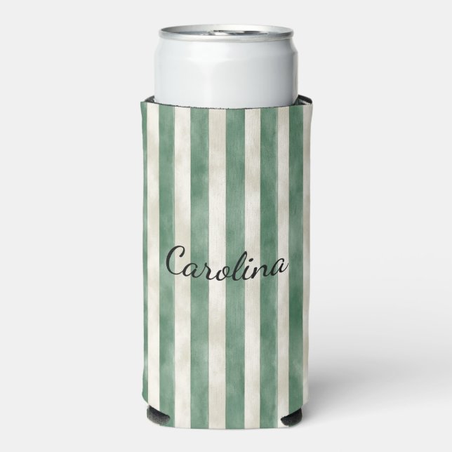 Rafraîchisseur Pour Canette Slim Rayures crème vertes (Seltzer Recto)