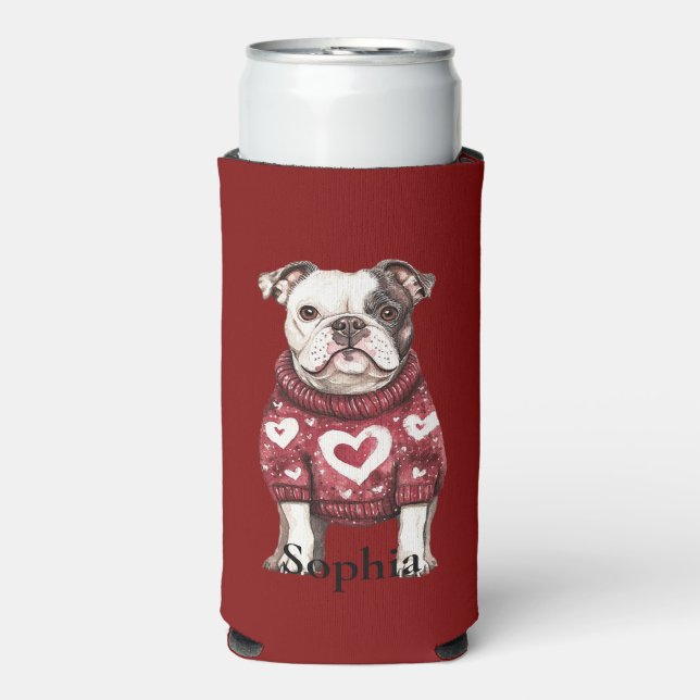 Rafraîchisseur Pour Canette Slim Red White Sweater with hearts Bulldog (Seltzer Recto)