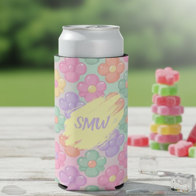 Rafraîchisseur Pour Canette Slim Refroidisseur de canette slim personnalisé avec de (Gummy Candy Floral Personalized Slim Can Cooler)