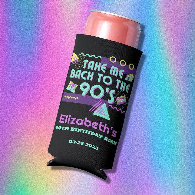 Rafraîchisseur Pour Canette Slim Retour À L'Anniversaire Rétro Des Années 90 (Make your 90s birthday bash extra special with these vibrant retro can coolers)