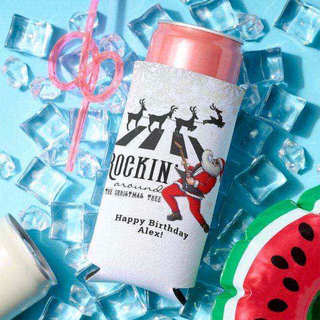 Rafraîchisseur Pour Canette Slim Rock N Roll Père Noël Rockin' Anniversaire Noël (Été in situ)
