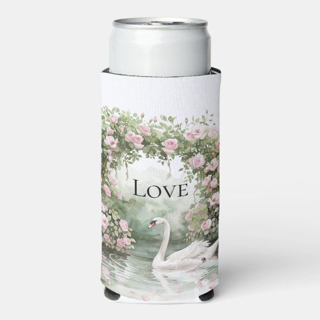 Rafraîchisseur Pour Canette Slim Romantic Pink Roses Swan Lake Floral   (Seltzer Recto)