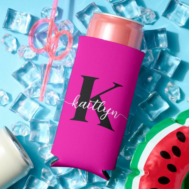Rafraîchisseur Pour Canette Slim Rose Chaude Monogramme Noir (Été in situ)