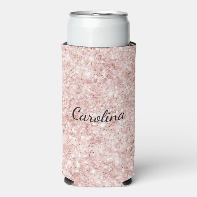 Rafraîchisseur Pour Canette Slim Rose Pâle Pailleté Étincelant (Seltzer Recto)