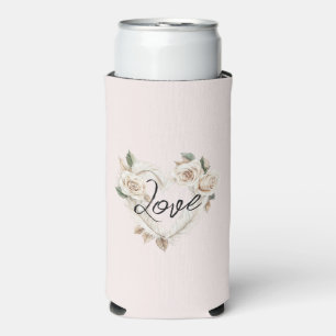Rafraîchisseur Pour Canette Slim Roses Fleurs de cœur d'amour romantiques blush