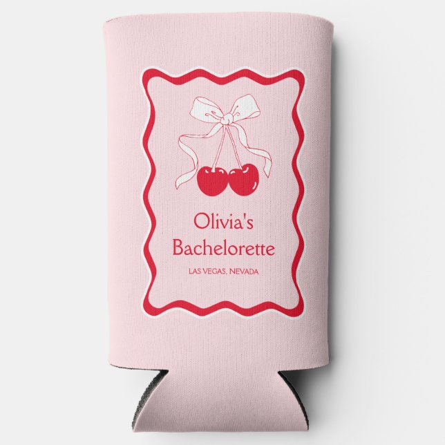 Rafraîchisseur Pour Canette Slim Rouge Rose Ondulé Cerise Sur Le Dessus Nœud Papill (Recto)