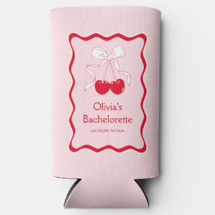 Rafraîchisseur Pour Canette Slim Rouge Rose Ondulé Cerise Sur Le Haut Nœud Papillon