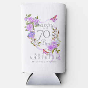 Rafraîchisseur Pour Canette Slim Ruban Rose Pourpre Refroidisseur 70e Anniversaire