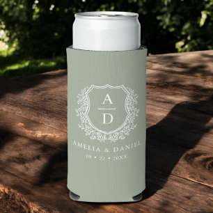 Rafraîchisseur Pour Canette Slim Sage Green Crest Moderne Monogramme Mariage