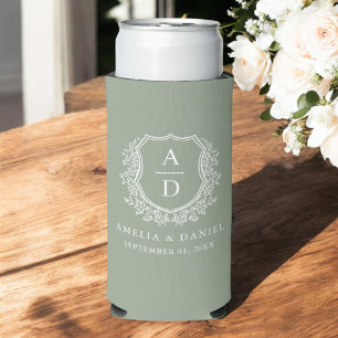 Rafraîchisseur Pour Canette Slim Sage Green Crest Moderne Monogramme Mariage