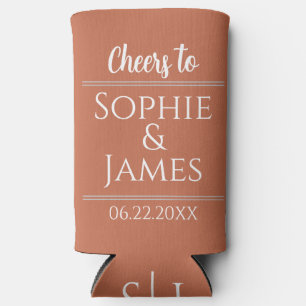 Rafraîchisseur Pour Canette Slim Salutations Mr & Mrs Terracotta Wedding Favor