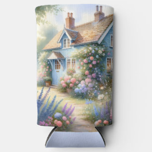 Rafraîchisseur Pour Canette Slim Scène florale de maison bleue de jardin de campagn