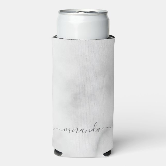 Rafraîchisseur Pour Canette Slim Script moderne Marbre blanc de nom personnalisé Ca (Seltzer Recto)
