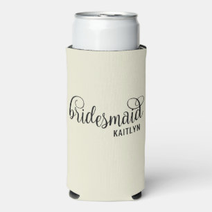 Rafraîchisseur Pour Canette Slim Script rétro naturel et noir Bridesmaid