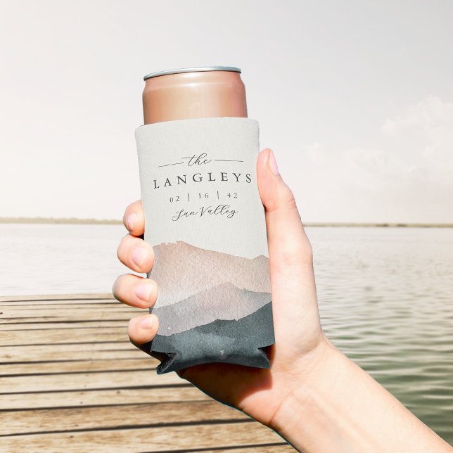 Rafraîchisseur Pour Canette Slim Sierra Dusk | Desert Mountain Sunset Wedding Favor (Créateur téléchargé)