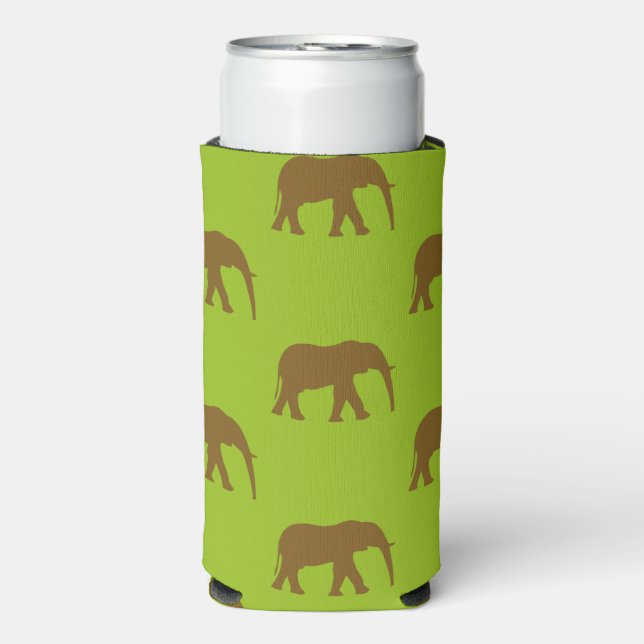 Rafraîchisseur Pour Canette Slim Silhouettes d'éléphant brun mignonne vert (Seltzer Recto)