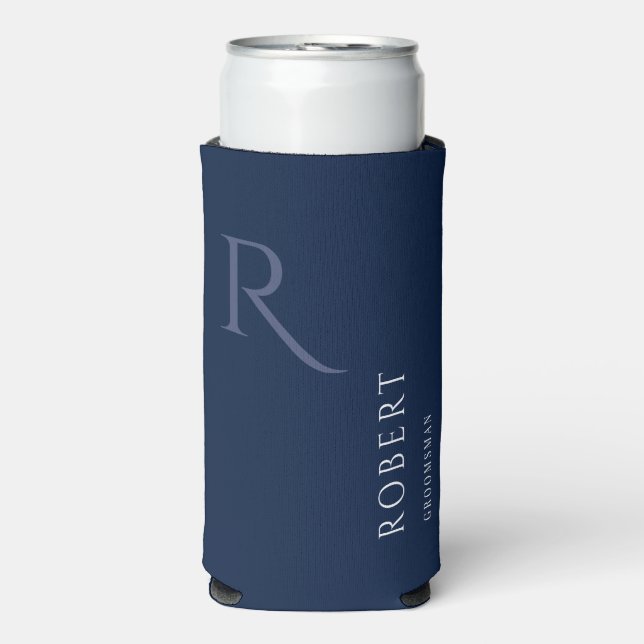 Rafraîchisseur Pour Canette Slim Simple Groomsman Monogram Mariage bleu (Seltzer Recto)